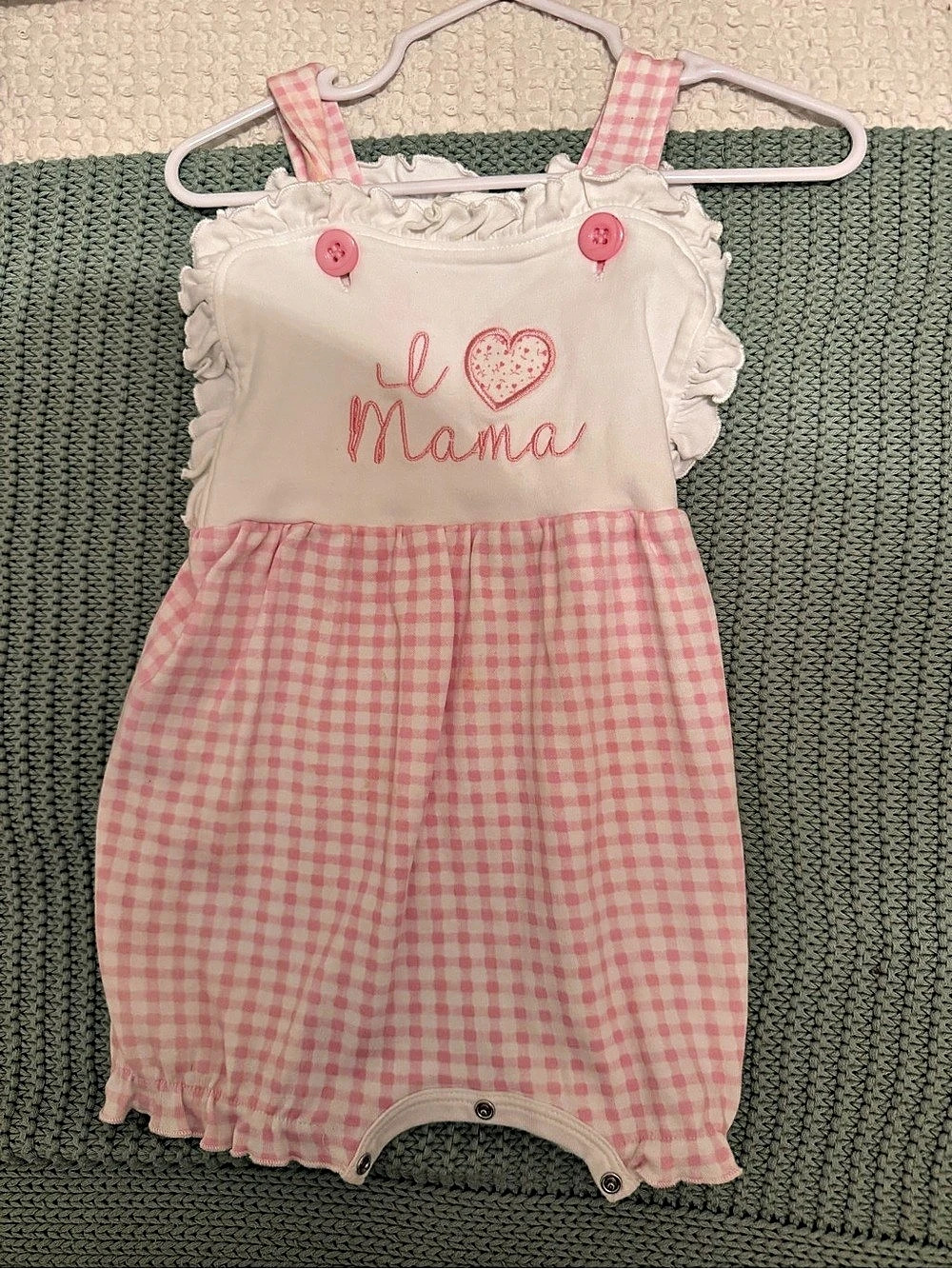 Little Blankets Gingham Mama Romper Pink & White Size 12M